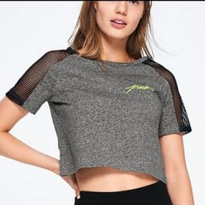 NWOT VS PINK Mesh Sleeve Crop Top XS Grey